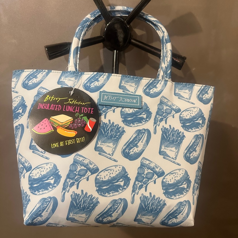 Betsey Johnson Blue and White Food Print Lunch Tote